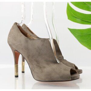 Pour La Victoire Womens Pump Size 9.5 Taupe Tan Suede Open Toe Heel Bootie